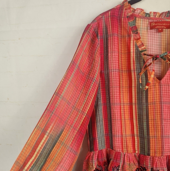 Bhanuni by Jyoti for Anthropologie Embroidered Peplum Boho Blouse Multicolor M - Picture 8 of 13